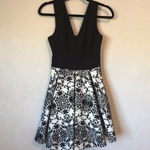 Black and white floral cocktail dress